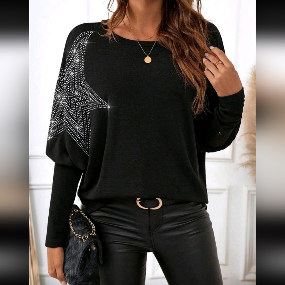 SALE ** BRAND NEW ** Black Long Sleeve Top with Star Embellishment
